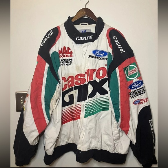 John Force Racing Castrol GTX Pit Jacket White Mens Size 2XL Vintage - Picture 1 of 16